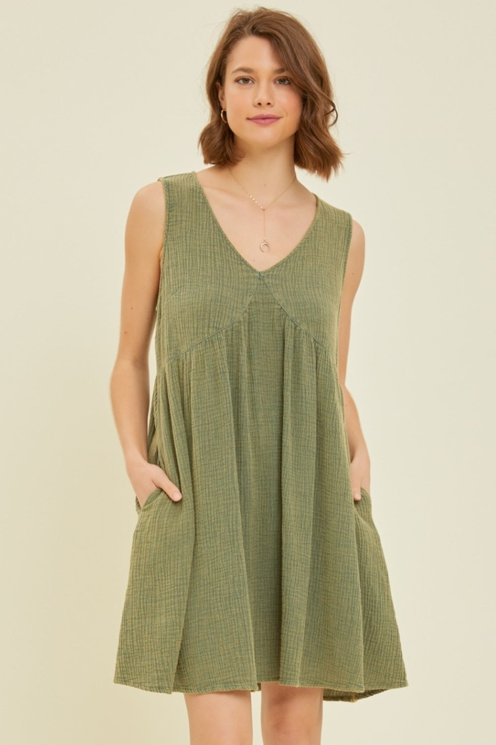 HEYSON Full Size Texture V-Neck Sleeveless Flare Mini Dress HEYSON Full Size Texture V-Neck Sleeveless Flare Mini Dress - TopFashionHQ