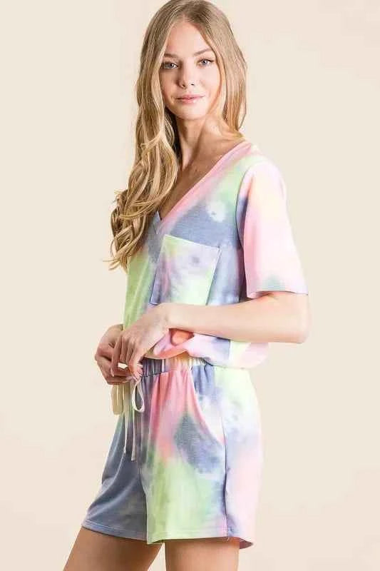 BiBi Tie Dye Casual Shorts with Twill Tape Drawstring BiBi Tie Dye Casual Shorts with Twill Tape Drawstring