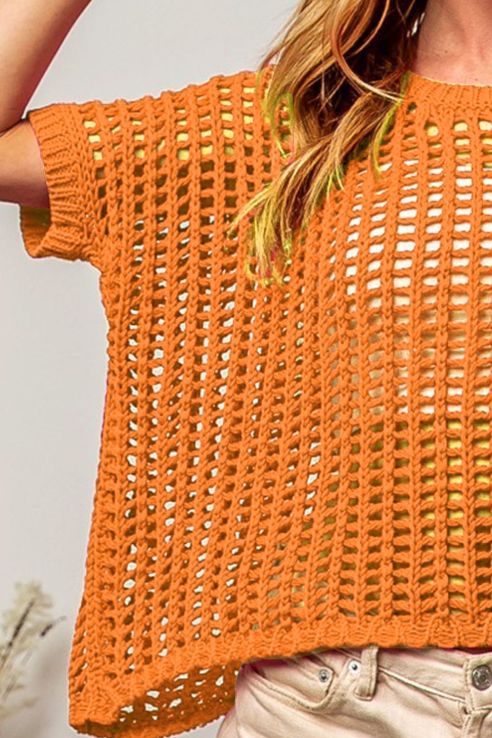 BiBi Hollowed Out Short Sleeve Knit Cover Up BiBi Hollowed Out Short Sleeve Knit Cover Up - TopFashionHQ