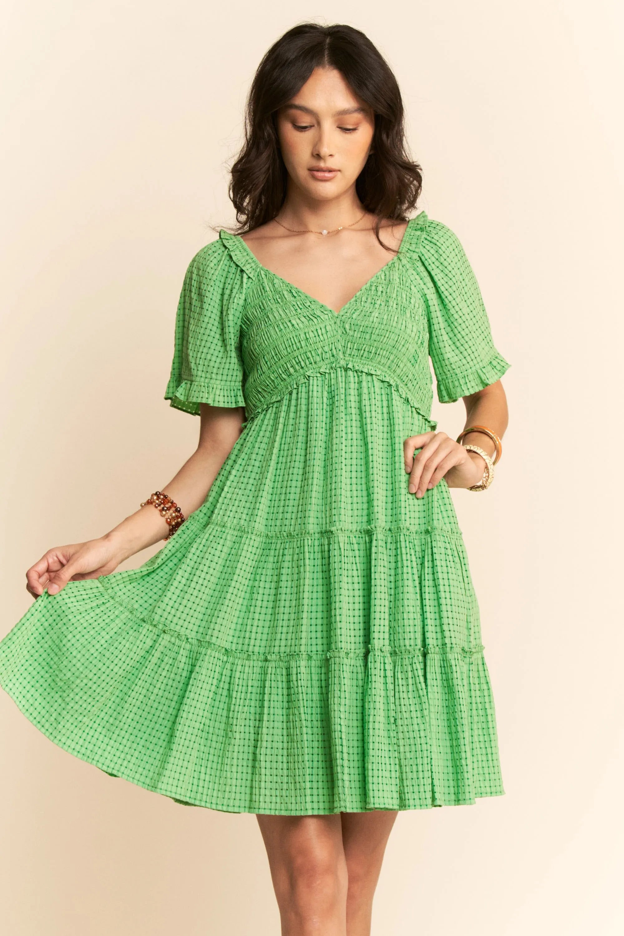 Davi & Dani Jacquard Checker Smocking Tiered Dress be3655de1924499c9e95dae8af355807-Max-Origin
