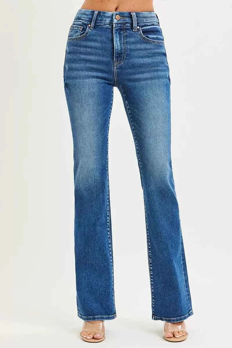 RISEN High Rise Bootcut Jeans With Distressed Details RISEN High Rise Bootcut Jeans With Distressed Details