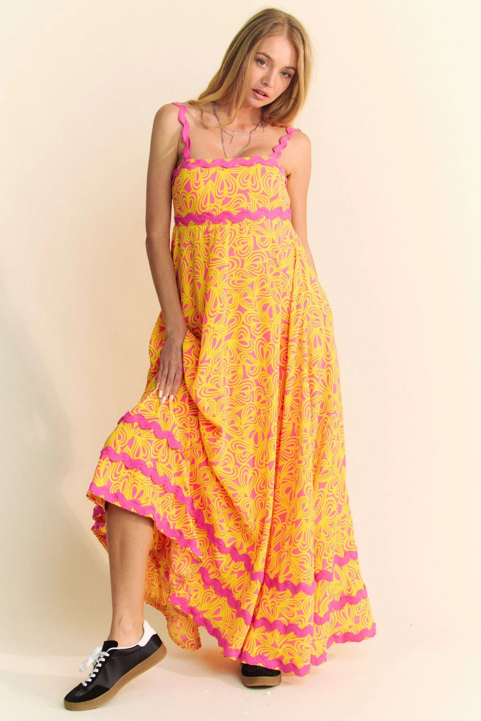 Davi & Dani Geo 2 Tone Printed Wavi Trim Tiered Maxi Dress be70be00cc134acd82f94fe56151d6b9-Max-Origin