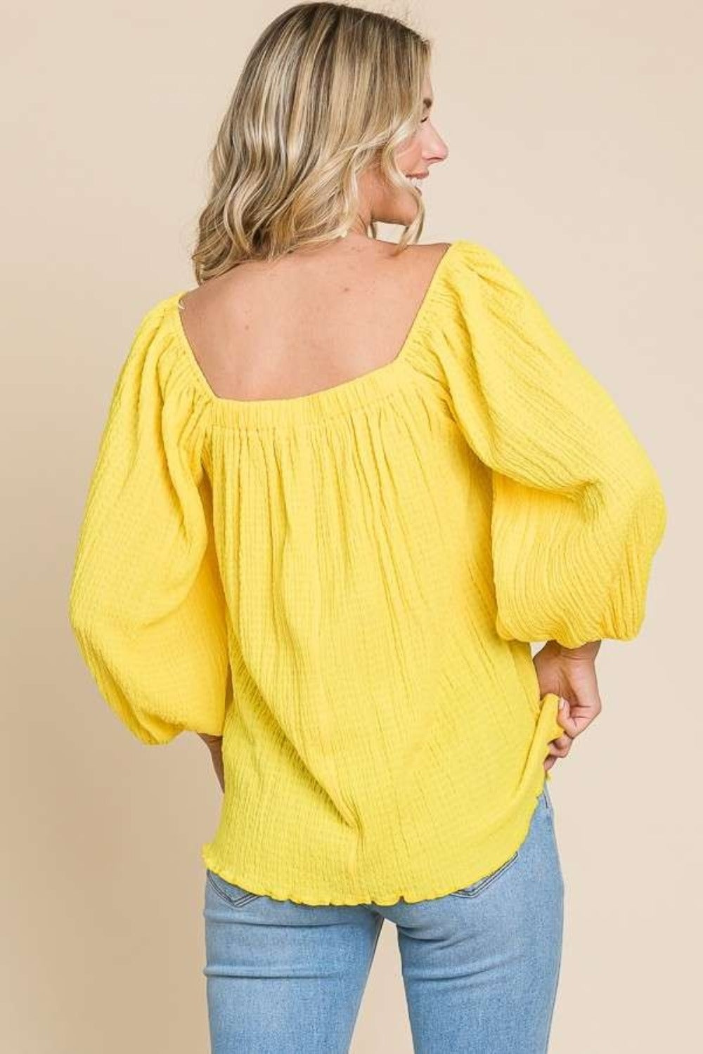 Culture Code Texture Square Neck Puff Sleeve Top Culture Code Texture Square Neck Puff Sleeve Top - TopFashionHQ