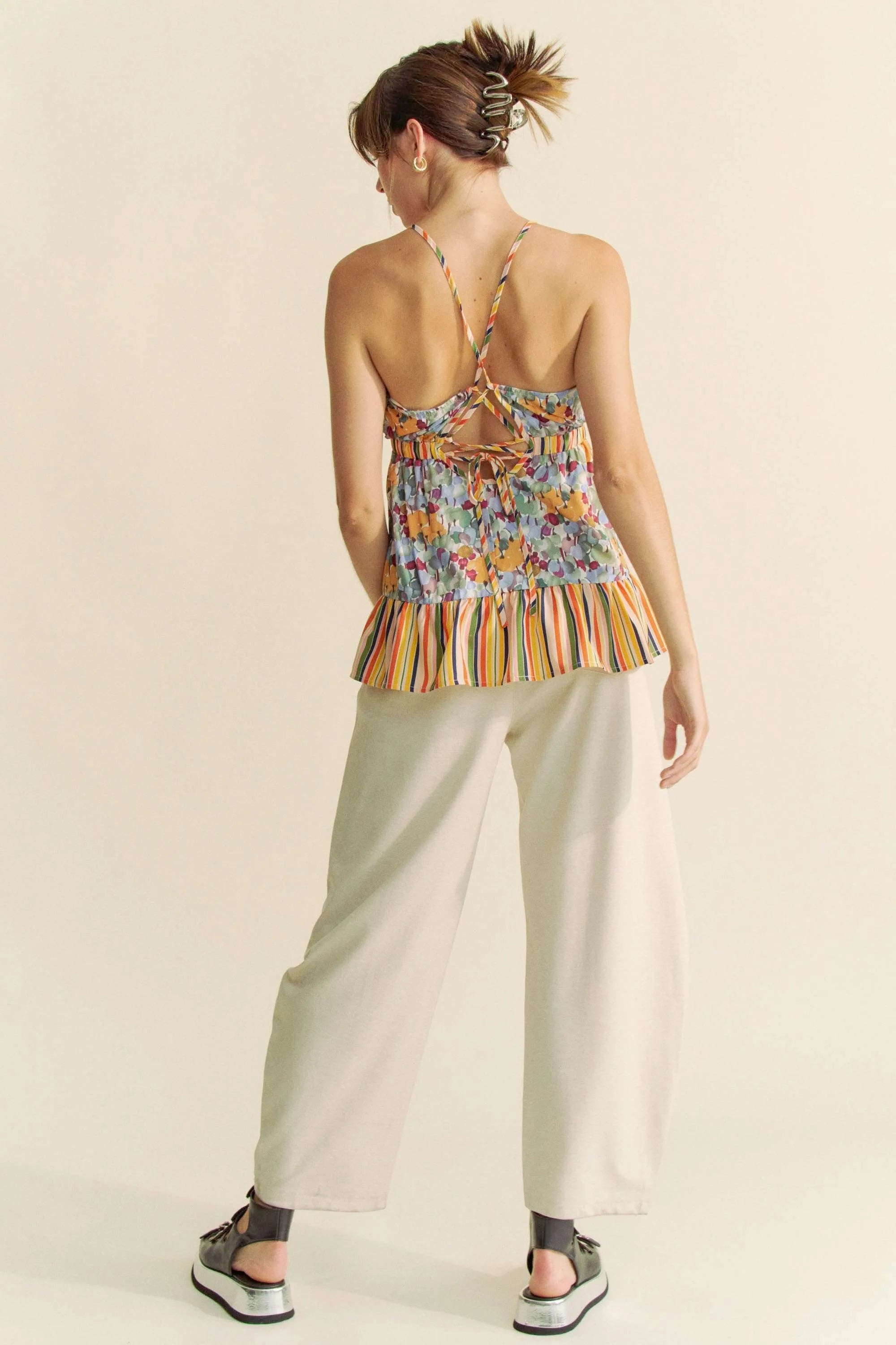 Davi & Dani Floral Smocked Sleeveless Ruffle Back Tie Top beac7b9fac1f498d97f5e4e7dbefbecb-Max-Origin