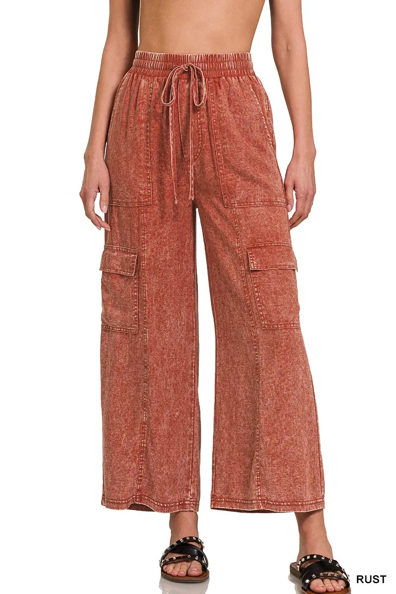 Zenana Washed Linen Elastic Band Waist Cargo Pants bead185c2bec4b7f9b3aae23fa63e464-Max-Origin