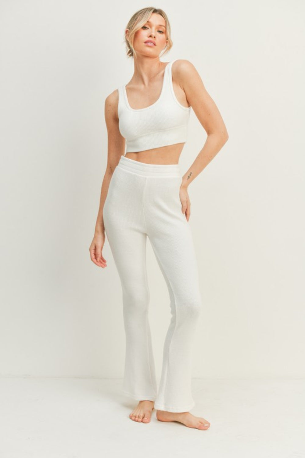 Kimberly C Waffle Tank and High Waist Flare Pants Set Kimberly C Waffle Tank and High Waist Flare Pants Set - TopFashionHQ