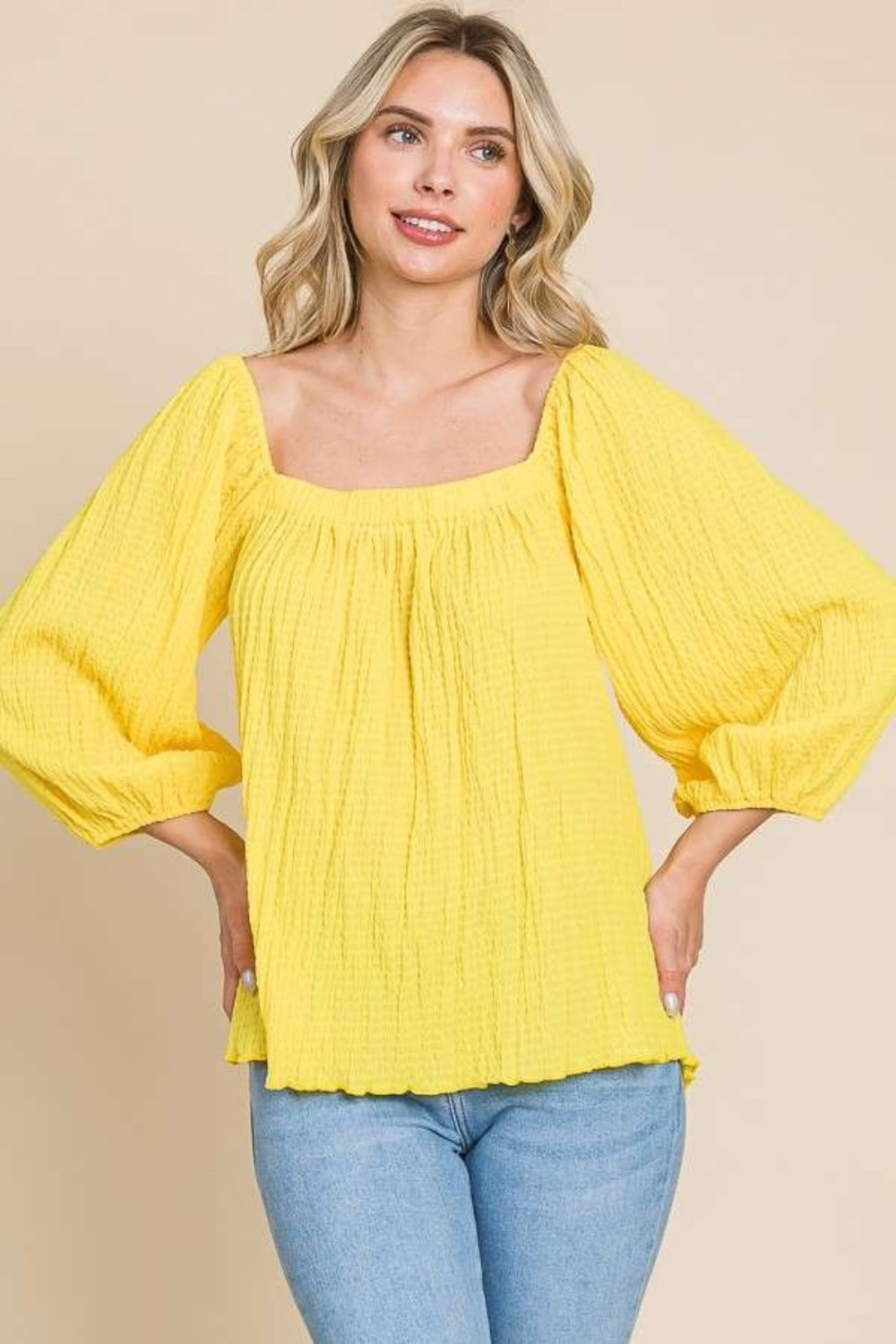 Culture Code Texture Square Neck Puff Sleeve Top Culture Code Texture Square Neck Puff Sleeve Top - TopFashionHQ