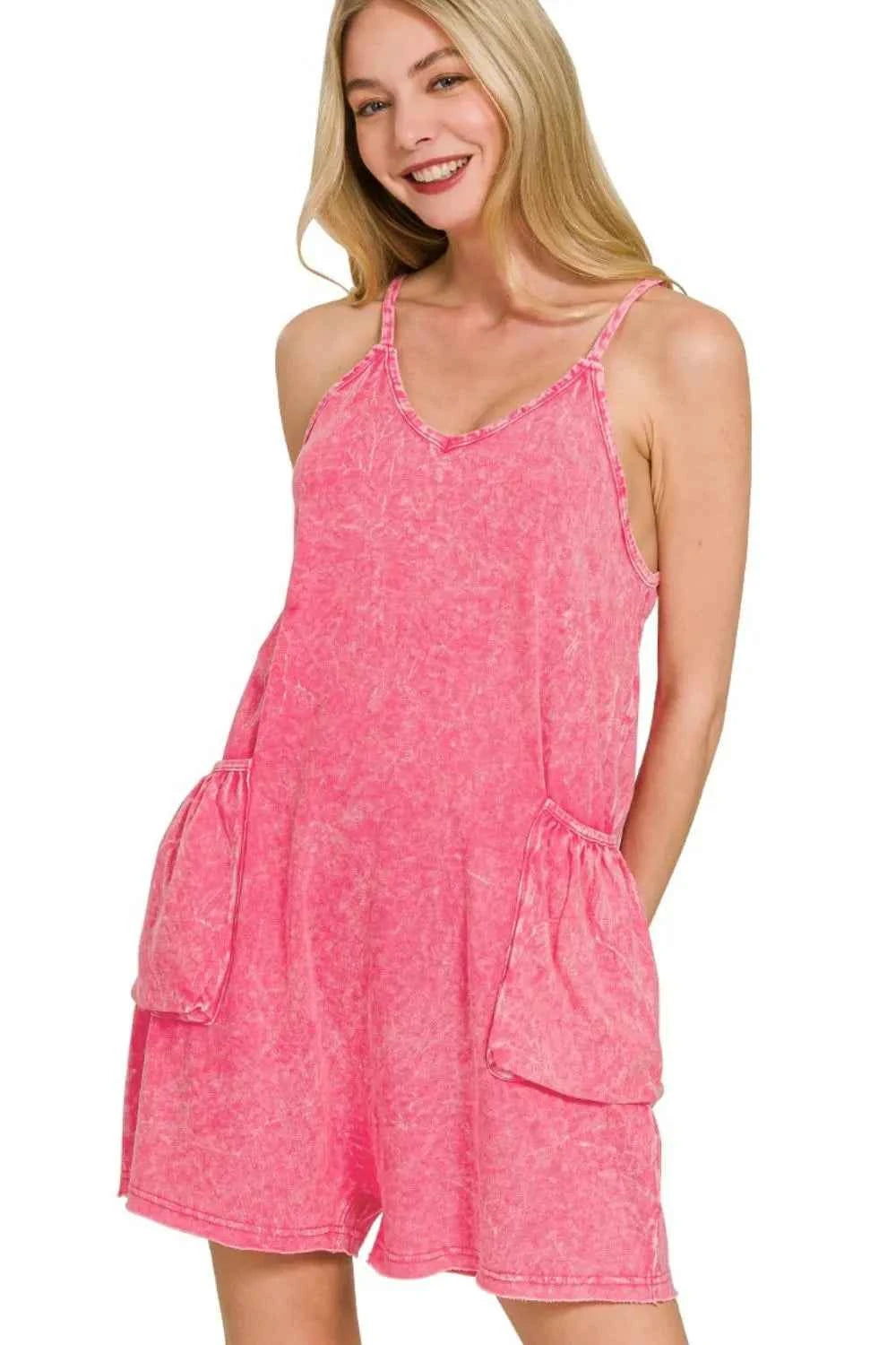 Zenana Acid Crinkle Washed Spaghetti Strap Romper Zenana Acid Crinkle Washed Spaghetti Strap Romper