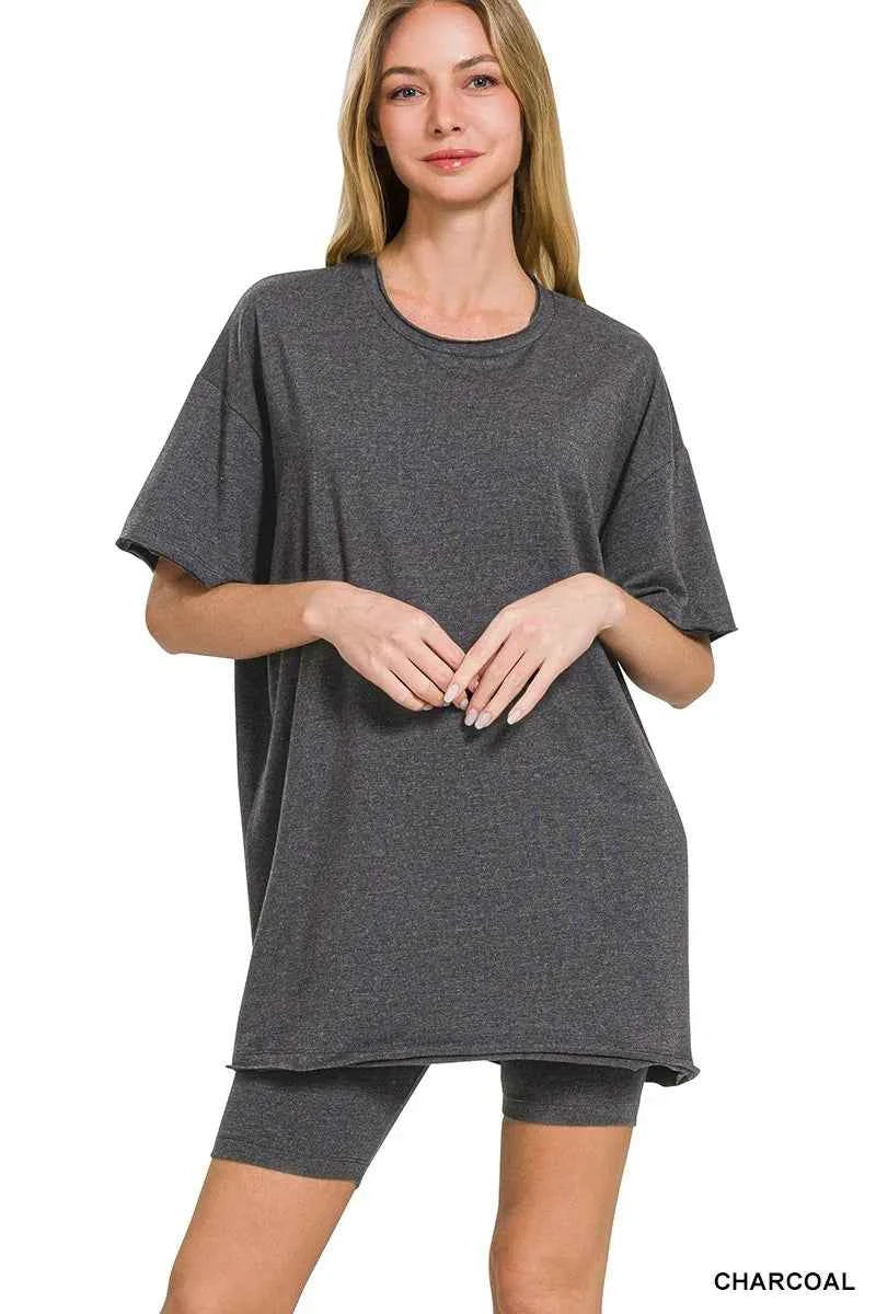 Zenana Cotton Round Neck Top & Biker Shorts Zenana Cotton Round Neck Top & Biker Shorts