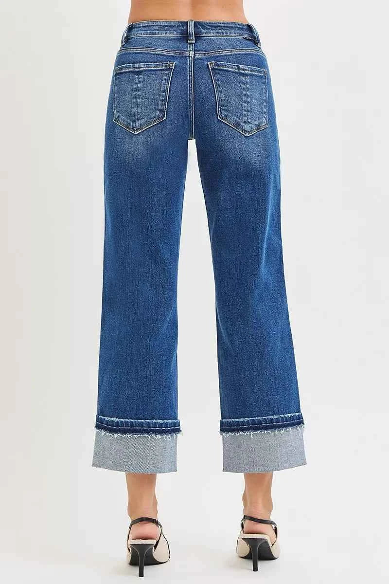 RISEN Mid Rise Ankle Straight Jeans with Cuffed Hem RISEN Mid Rise Ankle Straight Jeans with Cuffed Hem