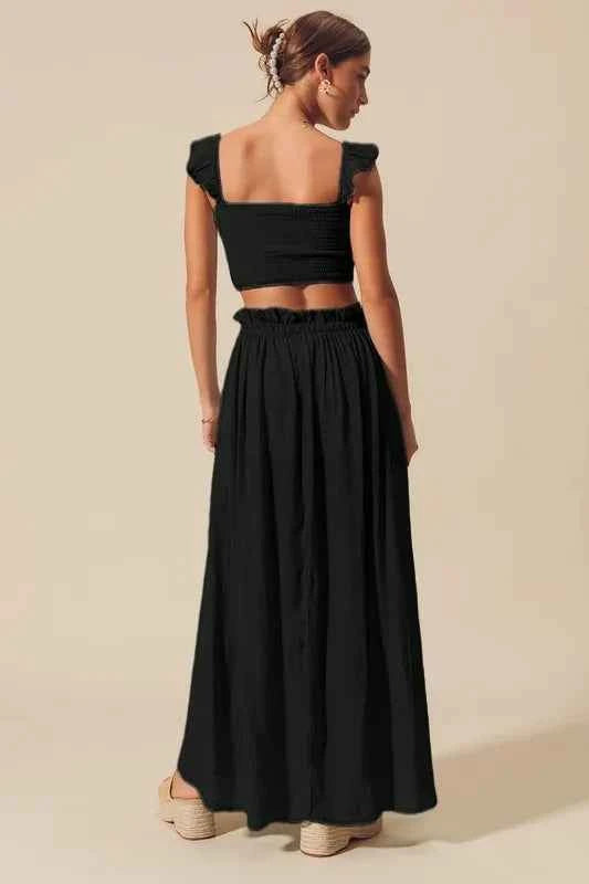 SO ME Smocked Top and Flowy Maxi Skirt Set SO ME Smocked Top and Flowy Maxi Skirt Set