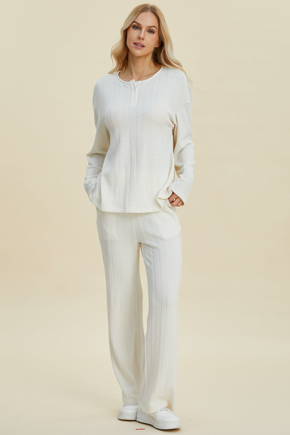 Double Take Full Size Cable-Knit Long Sleeve Top and Pants Set Double Take Full Size Cable-Knit Long Sleeve Top and Pants Set