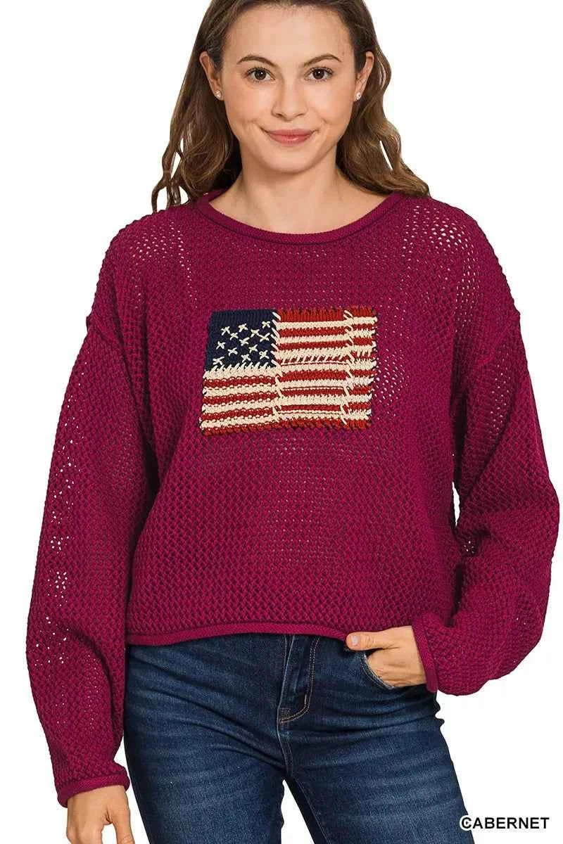 Zenana American Flag Crew Neck Sweater Zenana American Flag Crew Neck Sweater