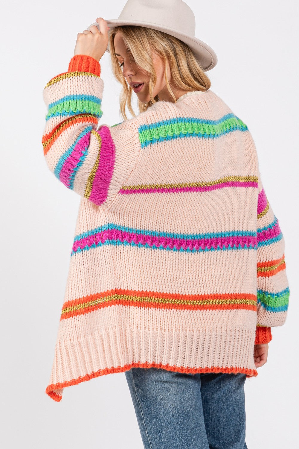 SAGE + FIG Rainbow Striped Open Front Knit Cardigan SAGE + FIG Rainbow Striped Open Front Knit Cardigan