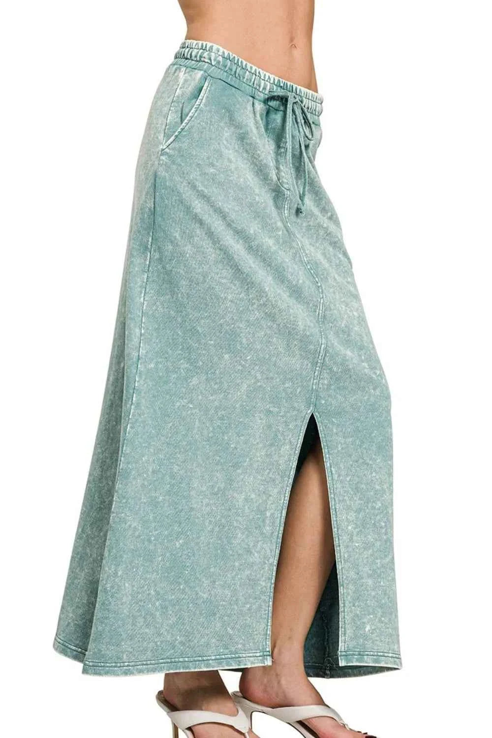 Zenana French Terry Acid Washed Front Slit Long Skirts Zenana French Terry Acid Washed Front Slit Long Skirts