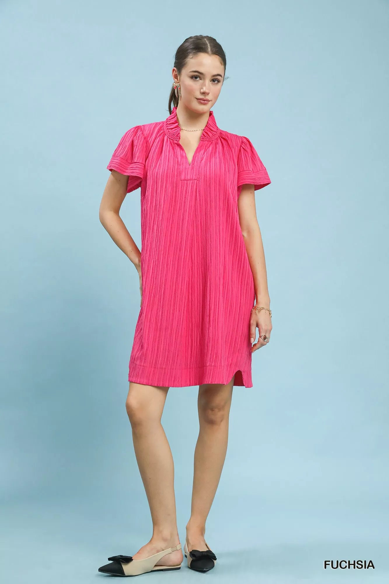 Umgee Flutter Sleeve V-Neck Shift Dress bffca25b-1905-4ca0-ab37-50fd4dad0532-Max-Origin