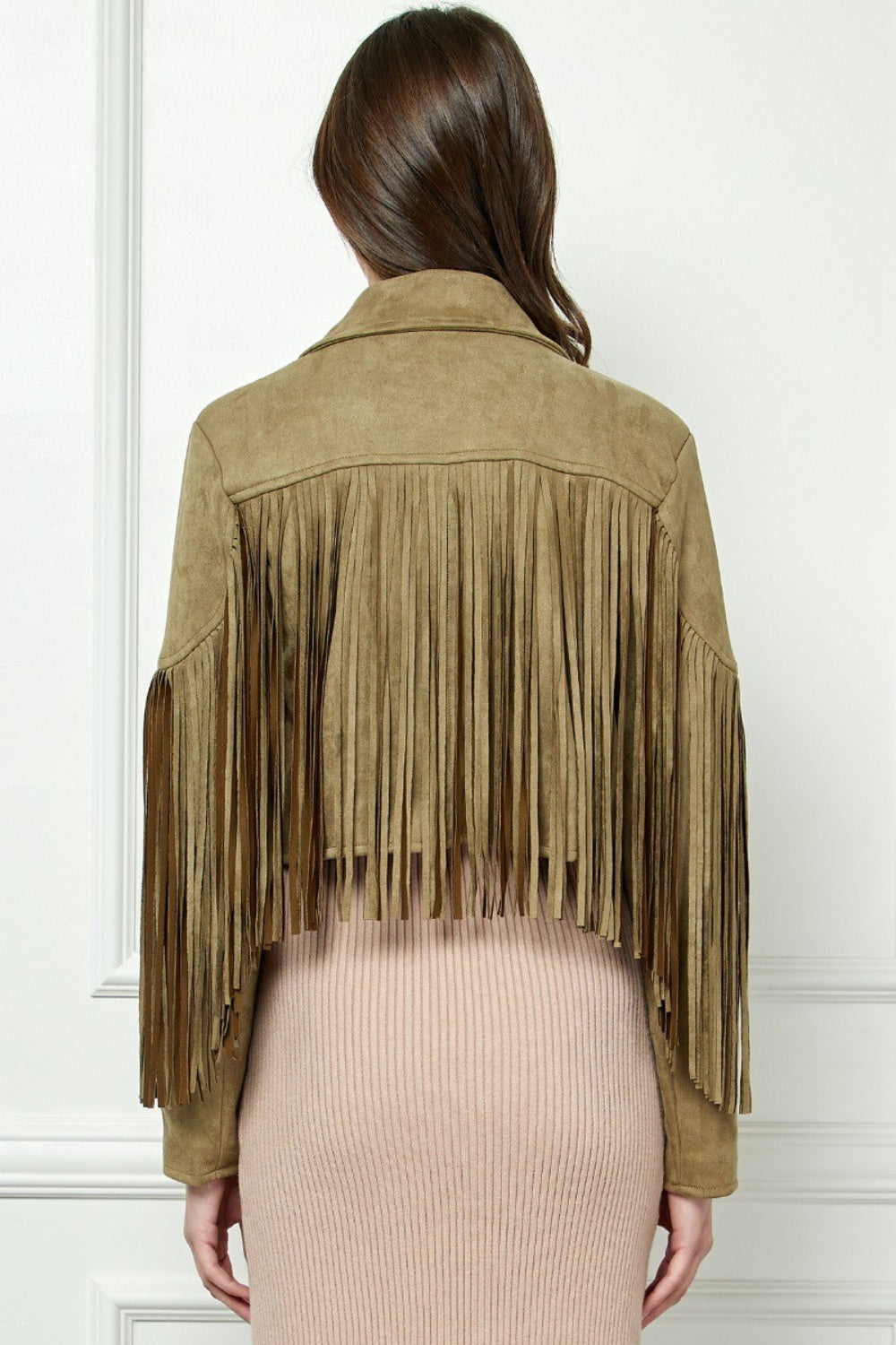 Veveret Suede Fringe Long Sleeve Moto Jacket Veveret Suede Fringe Long Sleeve Moto Jacket - TopFashionHQ