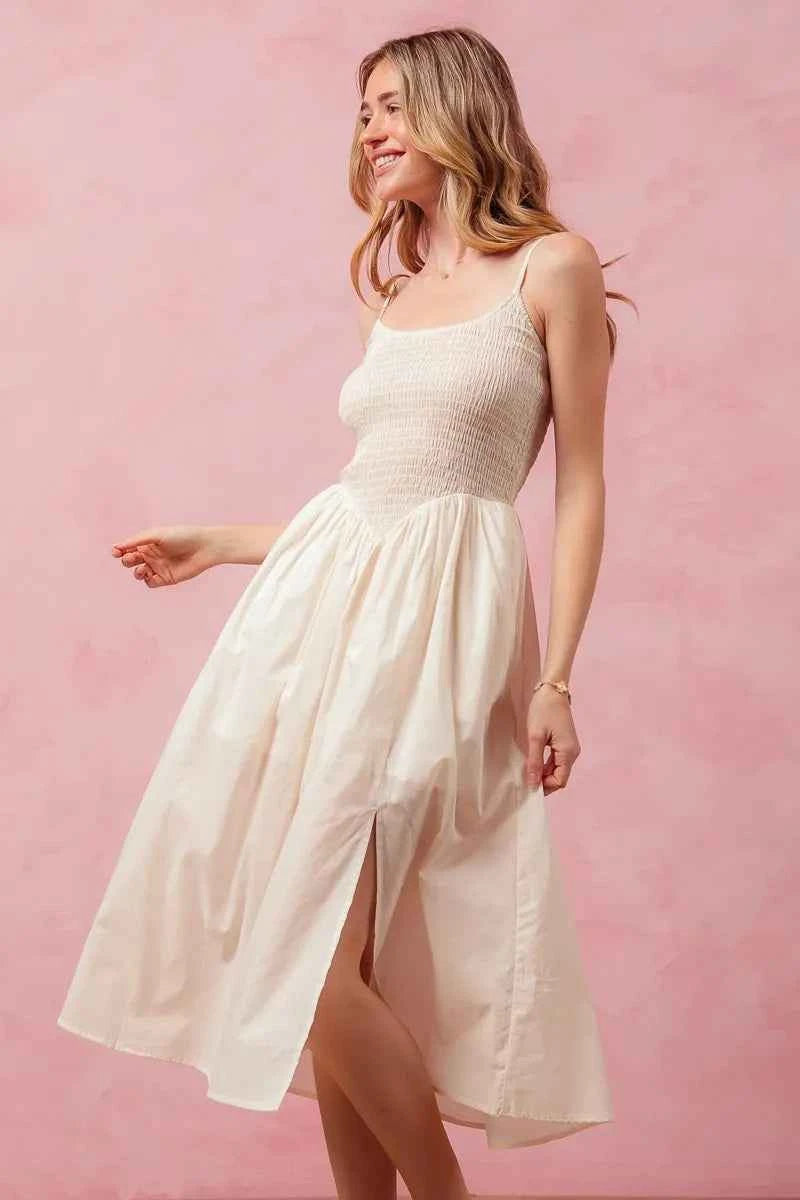 SO ME Smocked Sleeveless Casual Everyday Dress With Slit SO ME Smocked Sleeveless Casual Everyday Dress With Slit