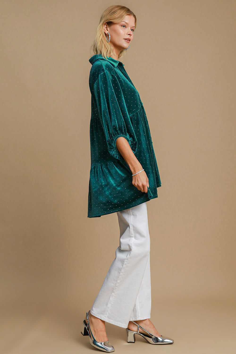 Umgee Full Size Polka Dot Collared Neck Button Up Shirt Umgee Full Size Polka Dot Collared Neck Button Up Shirt - TopFashionHQ