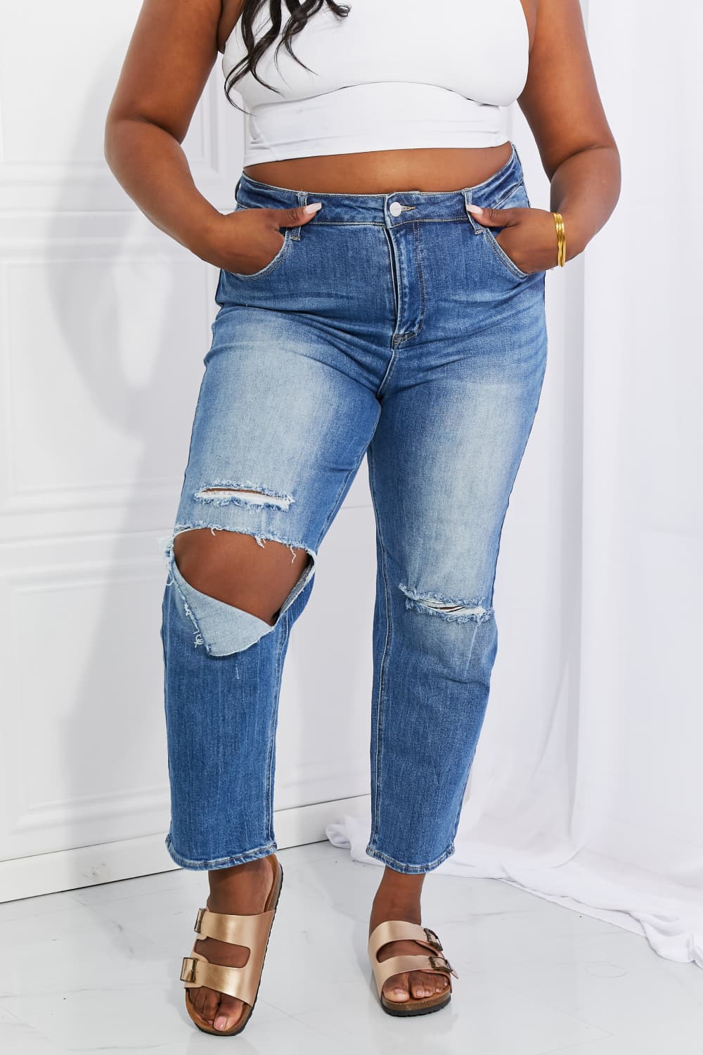RISEN Full Size Emily High Rise Relaxed Jeans RISEN Full Size Emily High Rise Relaxed Jeans - TopFashionHQ