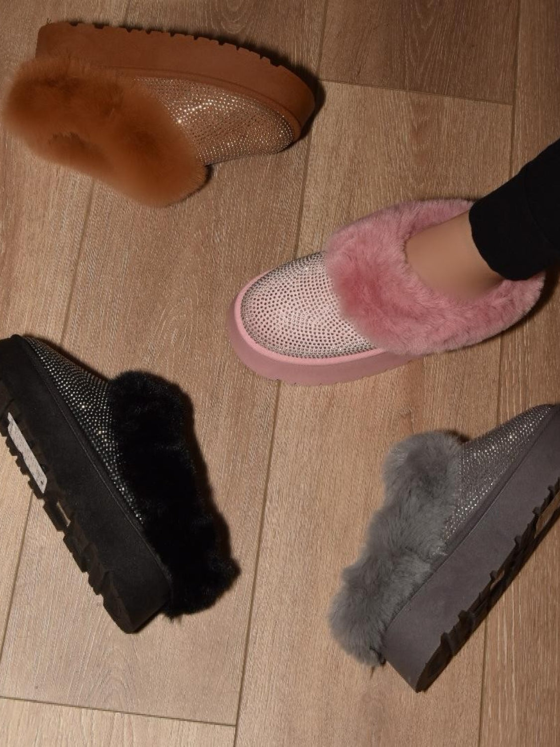 WILD DIVA Embellished Faux Fur Platform Booties WILD DIVA Embellished Faux Fur Platform Booties - TopFashionHQ