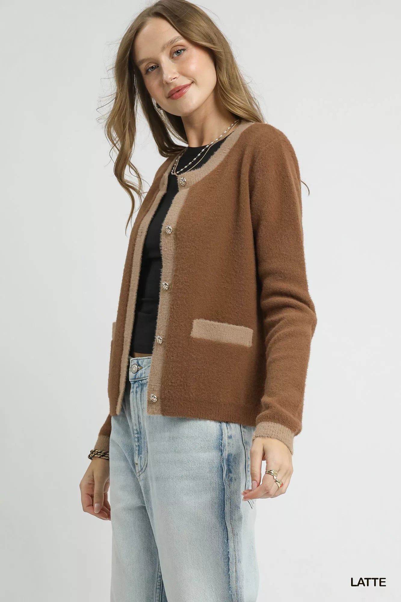 Umgee Two-Tone Button Front Cardigan c0db5b6e-7890-4544-bf92-b1fc2d4d5c19-Max-Origin