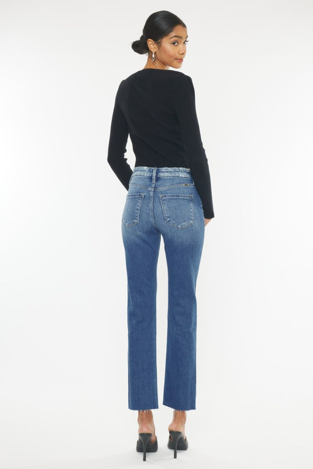 Kancan High Rise Wide Waistband Slim Straight Jeans Kancan High Rise Wide Waistband Slim Straight Jeans - TopFashionHQ