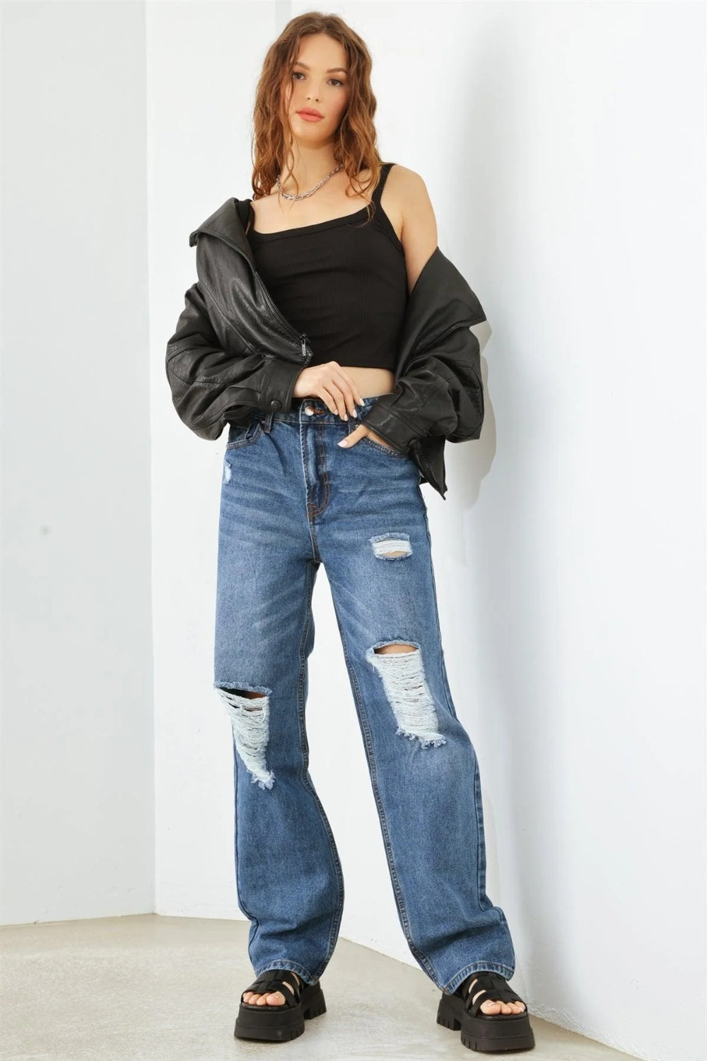 HAMMER COLLECTION Distressed High Waist Jeans HAMMER COLLECTION Distressed High Waist Jeans - TopFashionHQ