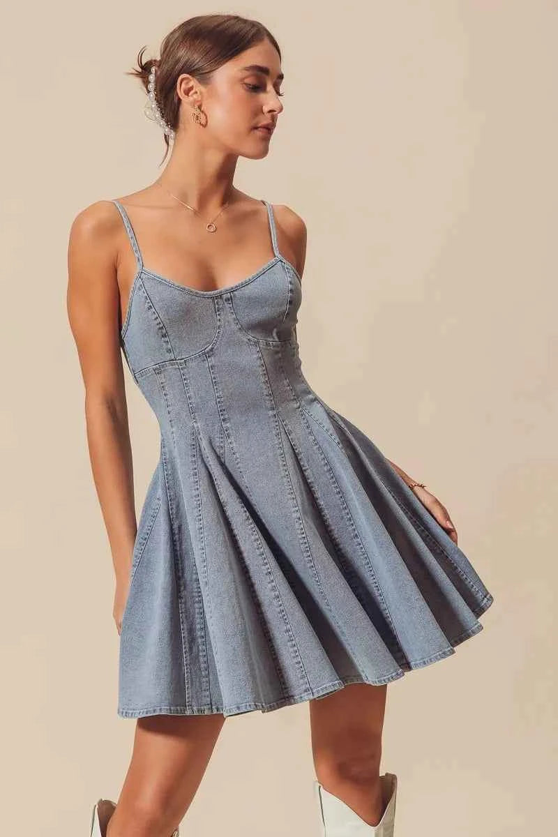 SO ME A Line Fit and Flare Denim Mini Dress SO ME A Line Fit and Flare Denim Mini Dress