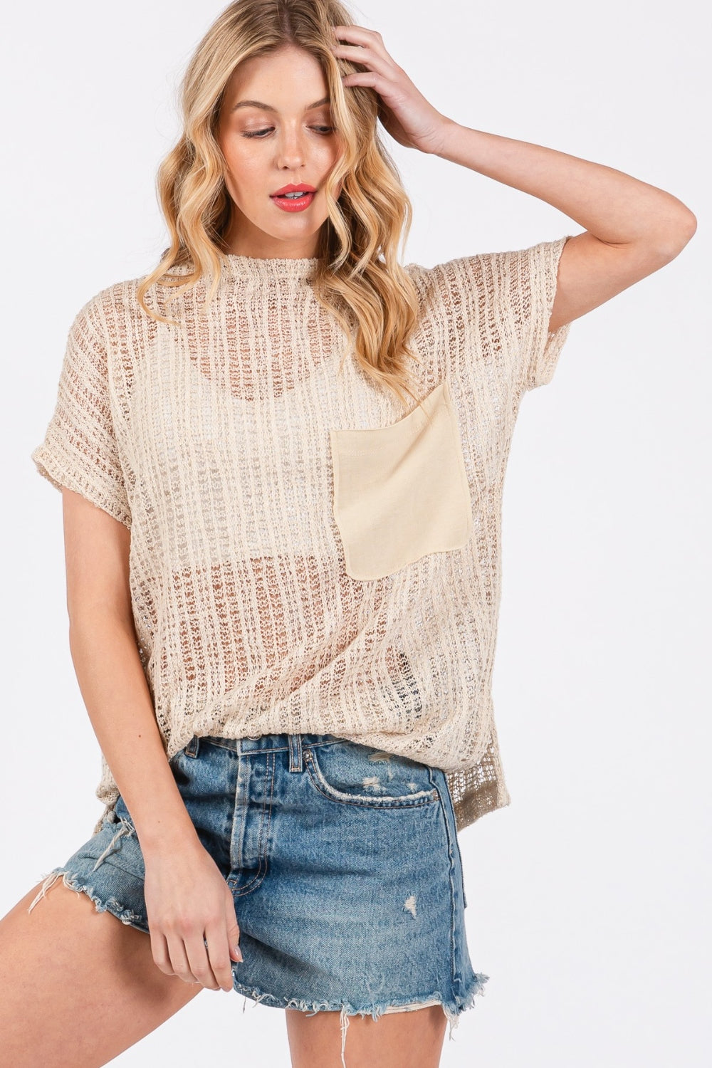 Ces Femme See Through Crochet Mock Neck Cover Up Ces Femme See Through Crochet Mock Neck Cover Up - TopFashionHQ
