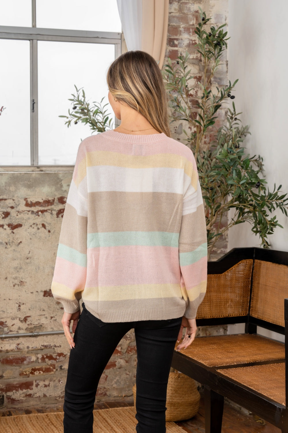 Sew In Love Full Size Color Block Round Neck Sweater Sew In Love Full Size Color Block Round Neck Sweater - TopFashionHQ