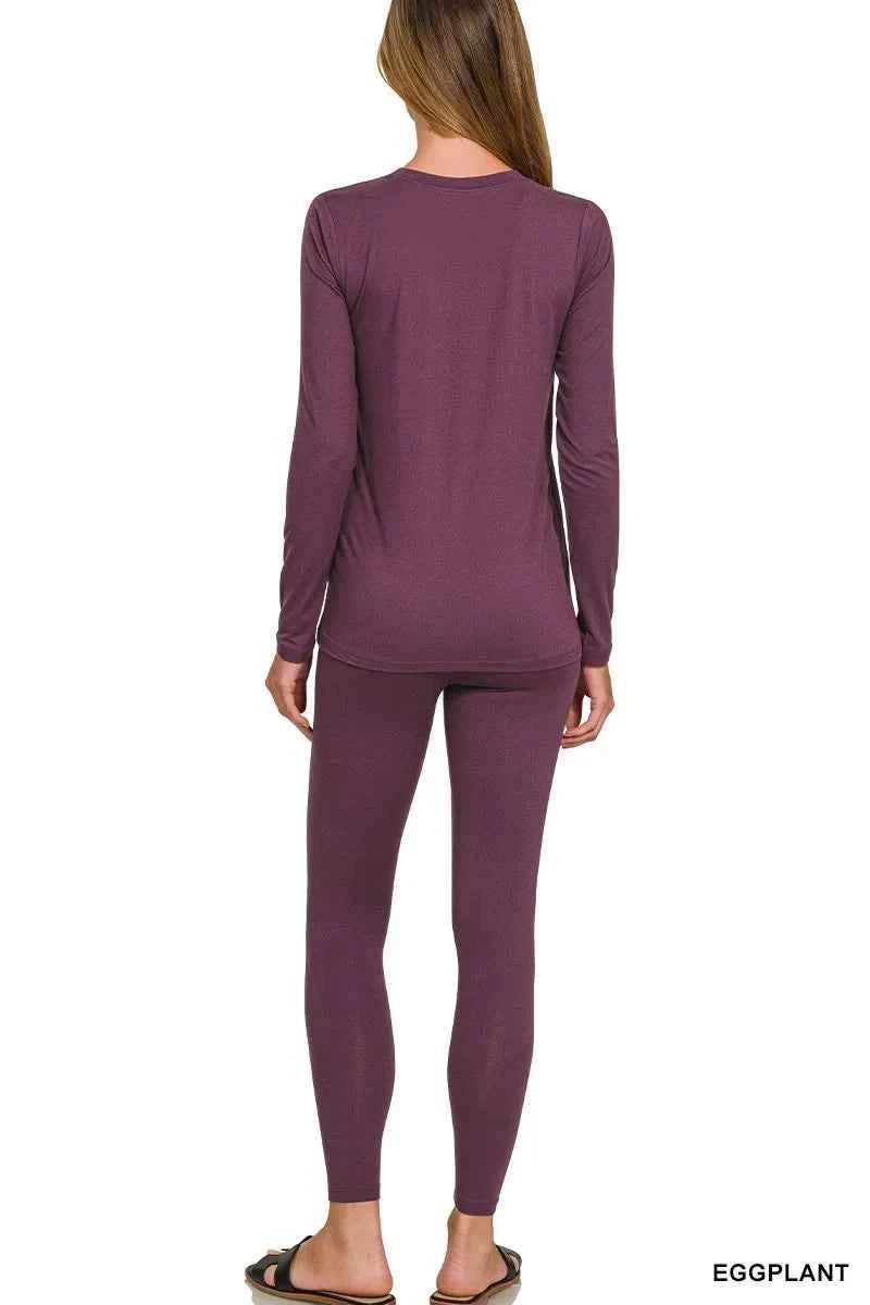 Zenana Microfiber Round Neck Top and Leggings Set Zenana Microfiber Round Neck Top and Leggings Set
