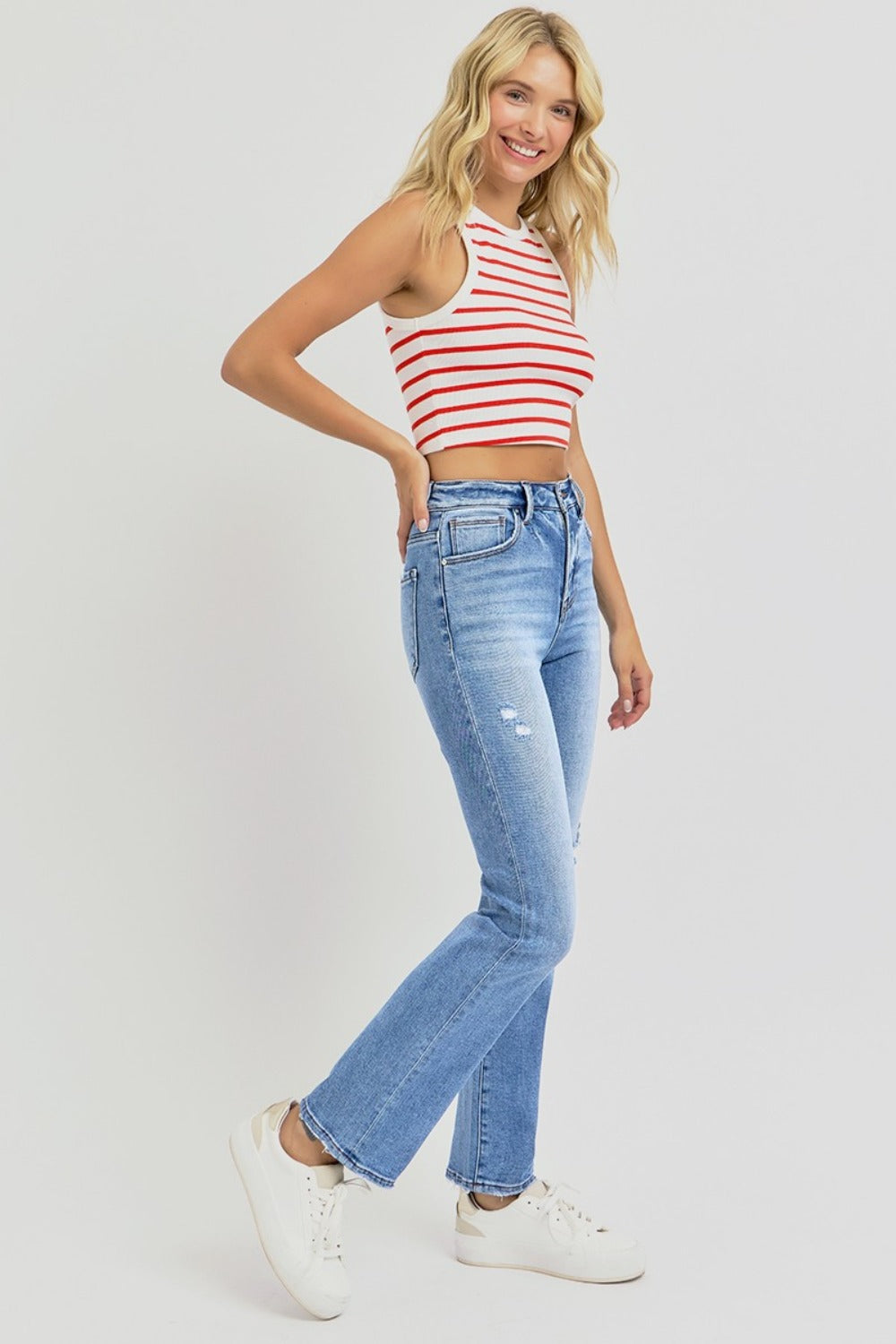 RISEN Full Size Distressed High-Rise Ankle Straight Jeans RISEN Full Size Distressed High-Rise Ankle Straight Jeans - TopFashionHQ