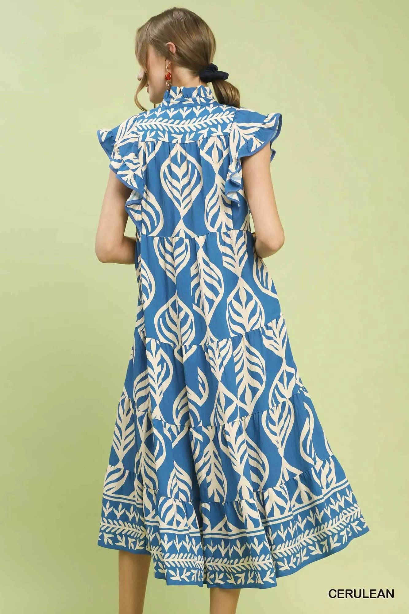 Umgee Leaf Print Tiered Midi Dress with Pockets c1c91bf7-6623-49ae-94b5-0e960277cdf7-Max-Origin