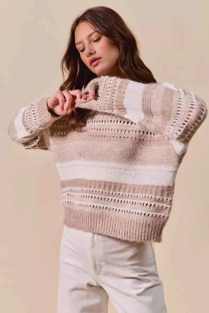 SO ME Variegated Stripe Textured Loose Fit Sweater SO ME Variegated Stripe Textured Loose Fit Sweater