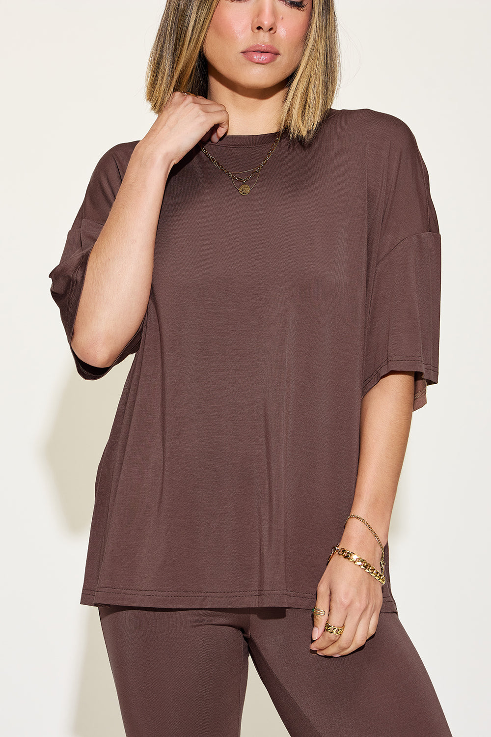Basic Bae Full Size Bamboo Drop Shoulder T-Shirt and Flare Pants Set Basic Bae Full Size Bamboo Drop Shoulder T-Shirt and Flare Pants Set