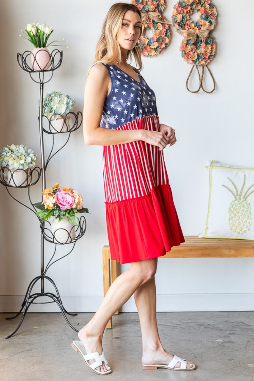 Heimish Full Size US Flag Theme Contrast Tank Dress Heimish Full Size US Flag Theme Contrast Tank Dress - TopFashionHQ