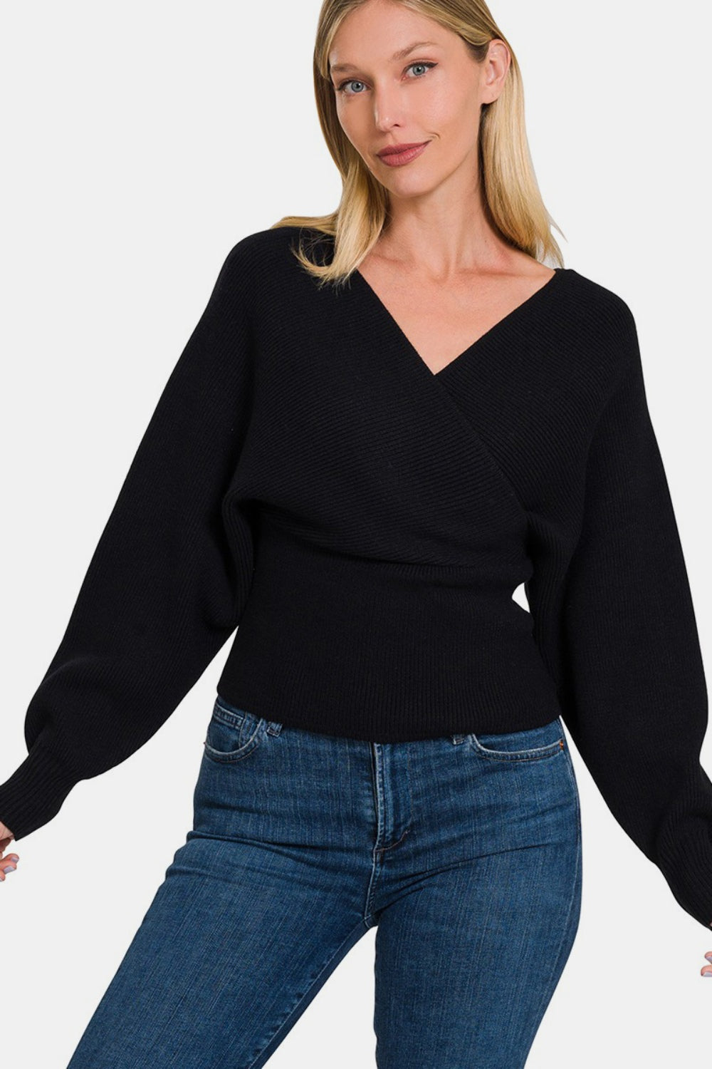 Zenana Cross Wrap Rib Long Sleeve Sweater Zenana Cross Wrap Rib Long Sleeve Sweater - TopFashionHQ