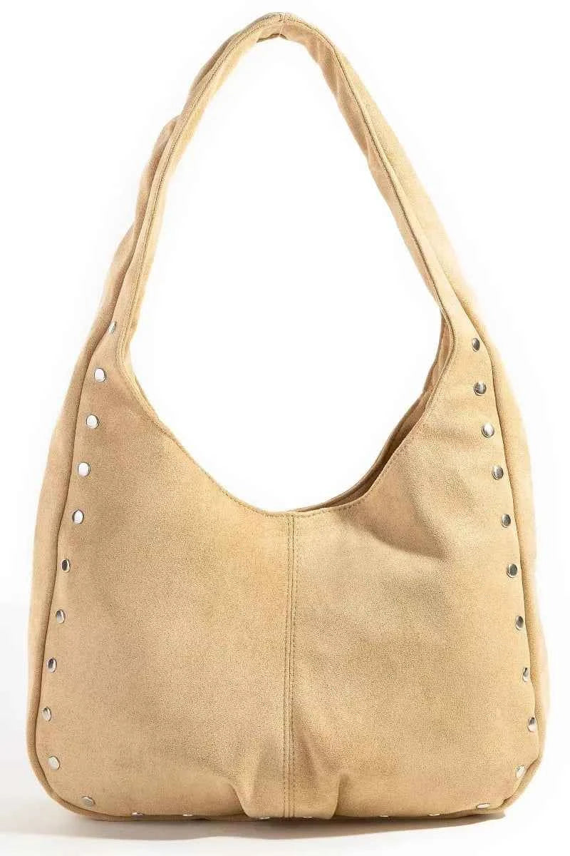 Fame Faux Suede Studded Trim Hobo Bag Fame Faux Suede Studded Trim Hobo Bag