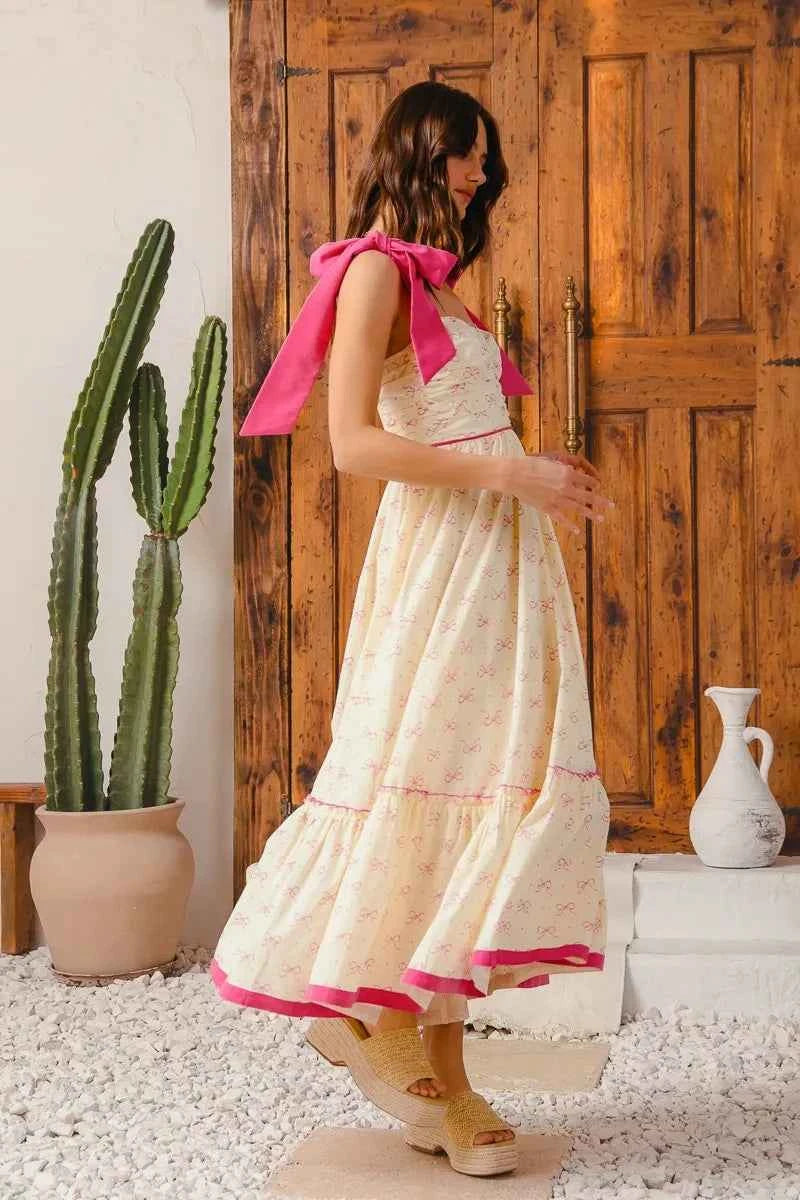 SO ME Ribbon Flowy Maxi Dress with Contrast Trim SO ME Ribbon Flowy Maxi Dress with Contrast Trim