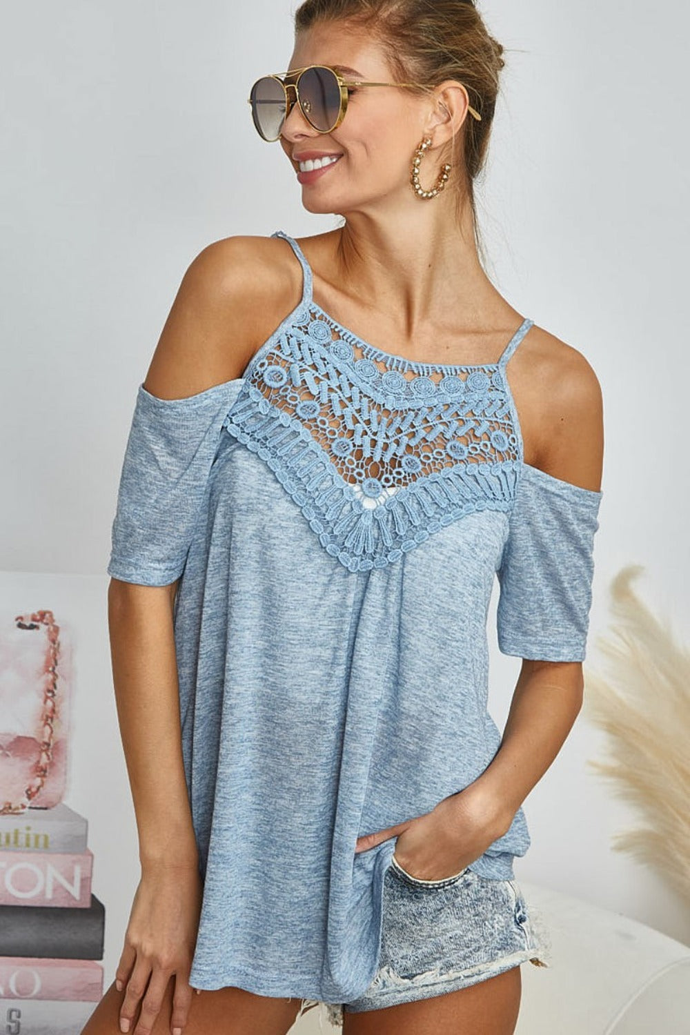 BiBi Front Crochet Lace Adjustable Strap Top BiBi Front Crochet Lace Adjustable Strap Top - TopFashionHQ