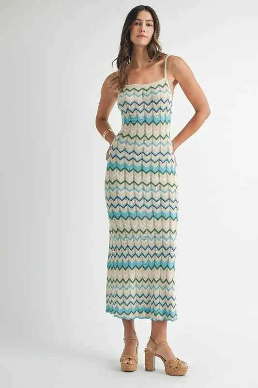 MABLE Lightweight Pointelle Chevron Knit Maxi Dress MABLE Lightweight Pointelle Chevron Knit Maxi Dress