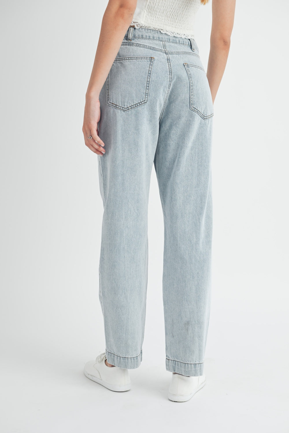 MABLE Pleated Front Detail Straight Jeans MABLE Pleated Front Detail Straight Jeans - TopFashionHQ