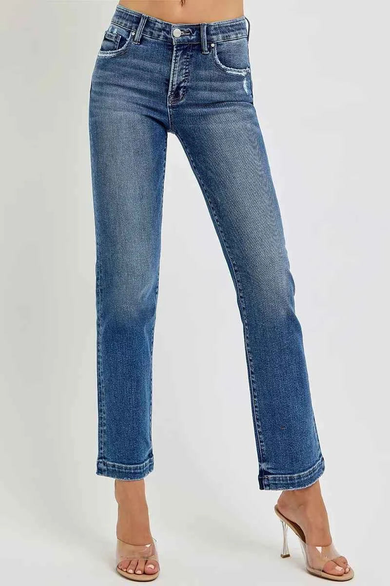 RISEN Full Size Tummy Control Elastic Band Mid Rise Straight Jeans Plus Size RISEN Full Size Tummy Control Elastic Band Mid Rise Straight Jeans Plus Size