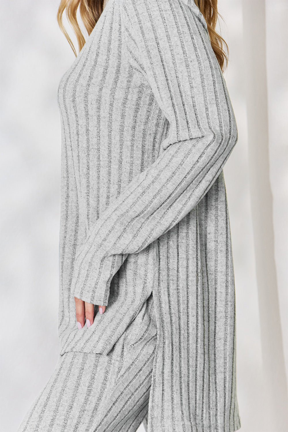 Basic Bae Full Size Ribbed High-Low Top and Wide Leg Pants Set Basic Bae Full Size Ribbed High-Low Top and Wide Leg Pants Set - TopFashionHQ