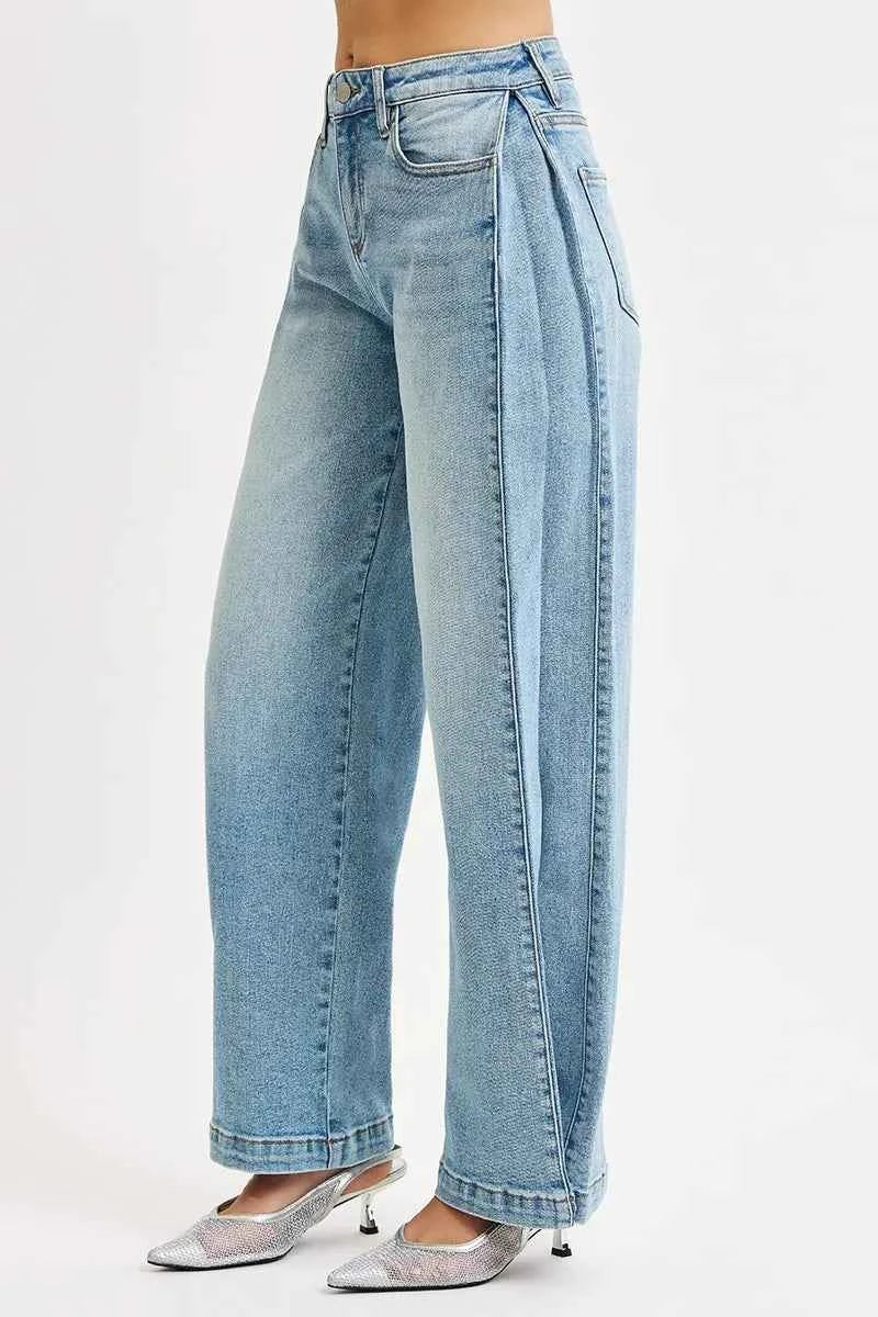 RISEN Mid Rise Wide Barrel Transferable Leg Snap Jeans RISEN Mid Rise Wide Barrel Transferable Leg Snap Jeans