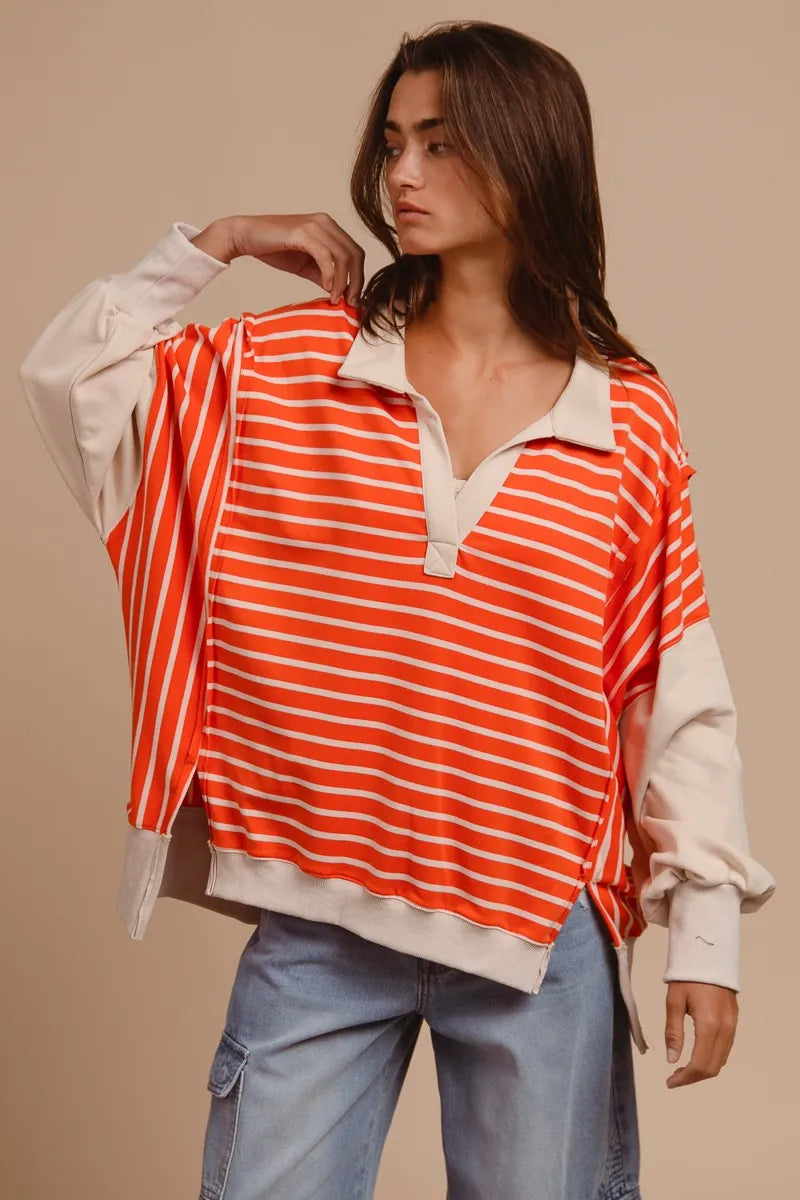 BiBi Stripe Knit Loose Fit Top With Cut Edge Detail c34b7441613a4ddc945296fba578664b-Max-Origin
