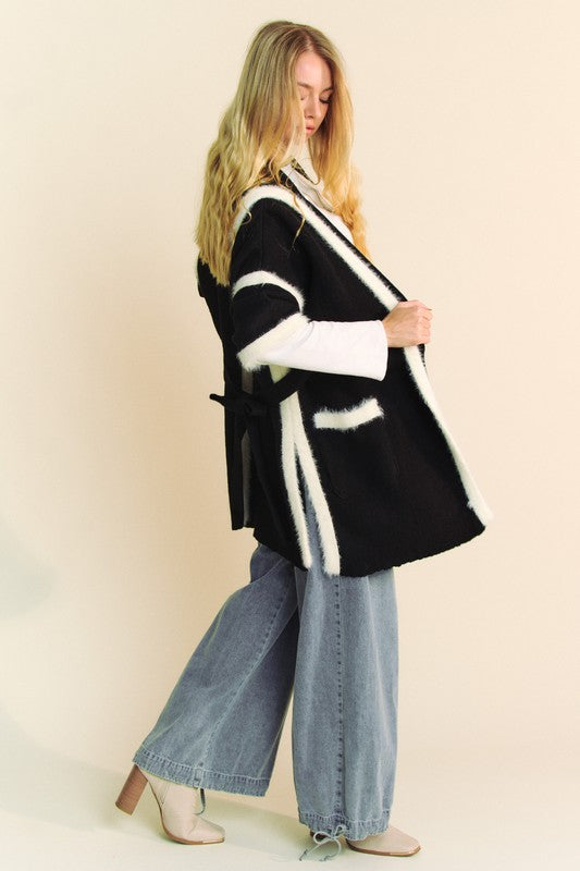 Davi & Dani Fuzzy Trim Open Front Loose Fit Cardigan Davi & Dani Fuzzy Trim Open Front Loose Fit Cardigan