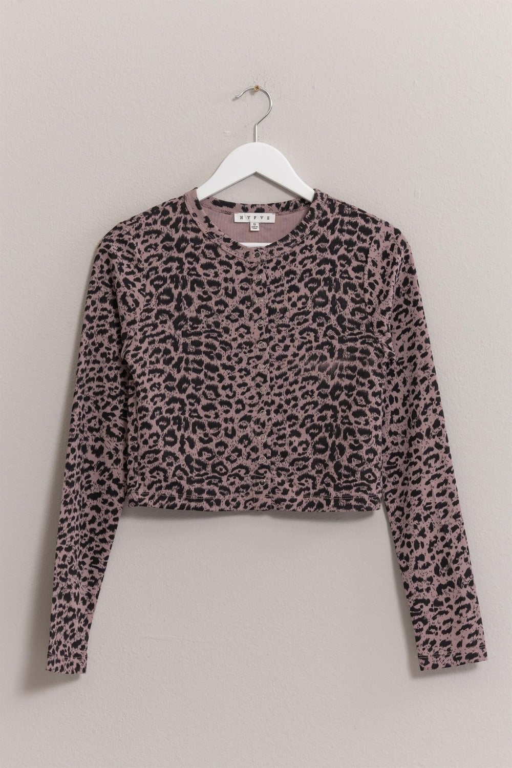 HYFVE Animal Print Snap Down Crop Cardigan HYFVE Animal Print Snap Down Crop Cardigan