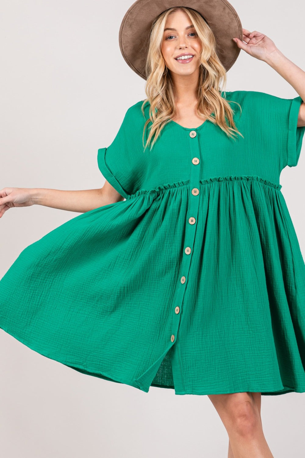 SAGE + FIG Full Size Button Up Short Sleeve Dress SAGE + FIG Full Size Button Up Short Sleeve Dress - TopFashionHQ